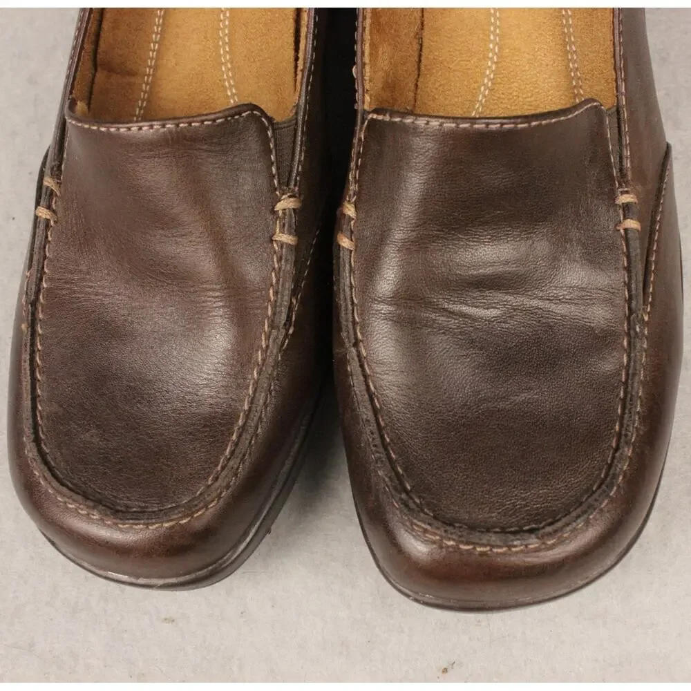 Naturalizer Slip On Heels Womens 9.5M Brown Leather Maurie Style Chunky Heel‎